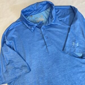 Under Armour Mens Heatgear Loose Polo‎ Shirt Short Sleeve Blue Large Logo